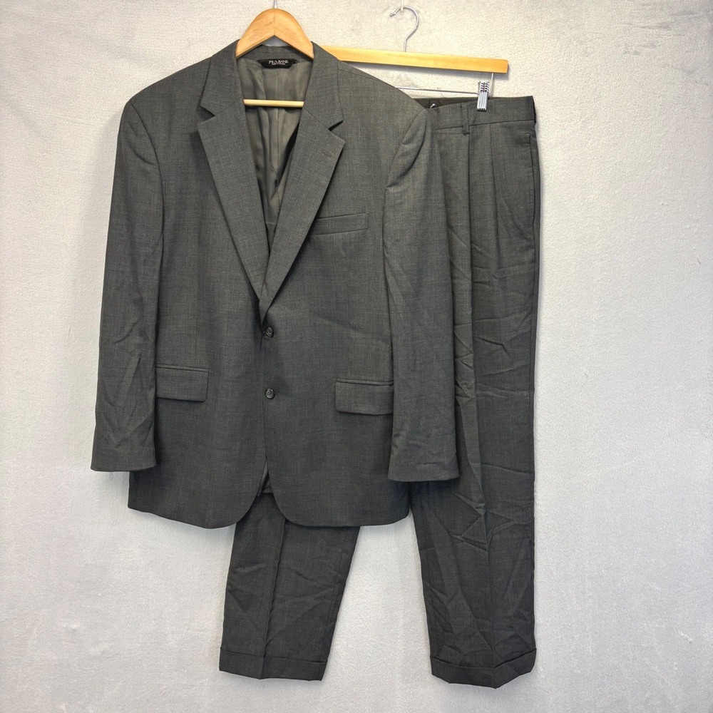 Jos. A. Bank Wool Suit Set Mens 44R 36x31 Gray Pleated Cuffed Pants Jacket Work